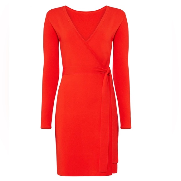 Diane Von Furstenberg Red/Coral Knit Wrap Dress - Picture 5 of 9